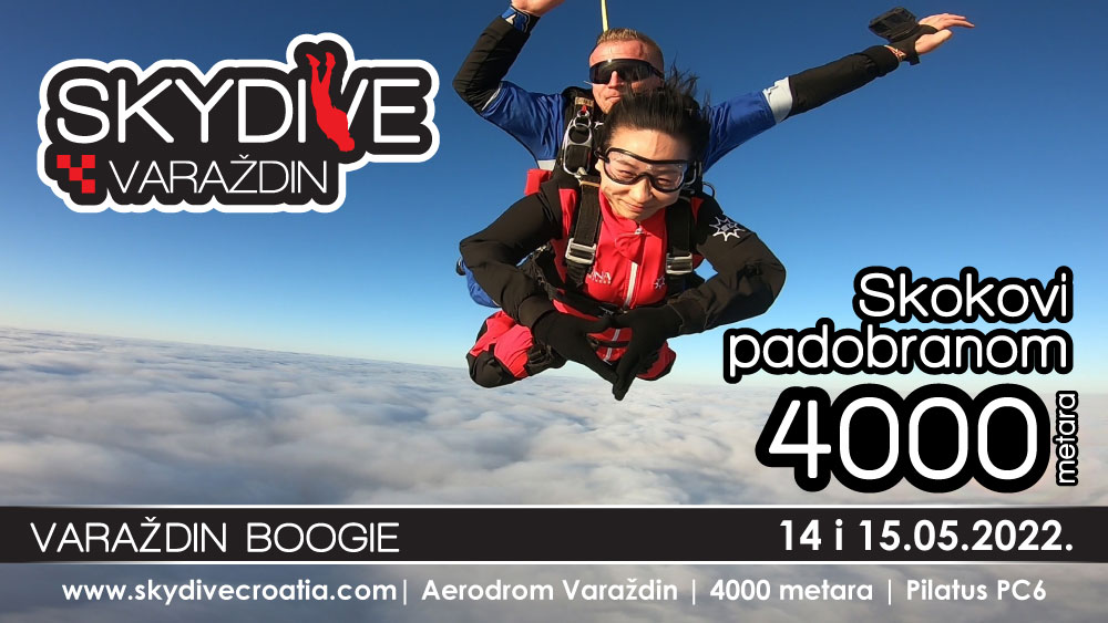 Skokovi padobranom s 4000 m u Varaždinu – Skydive Boogie
