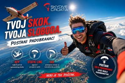 Upis u školu padobranstva Skydive Croatia 2026 – Ostvari san o letenju i postani padobranac!